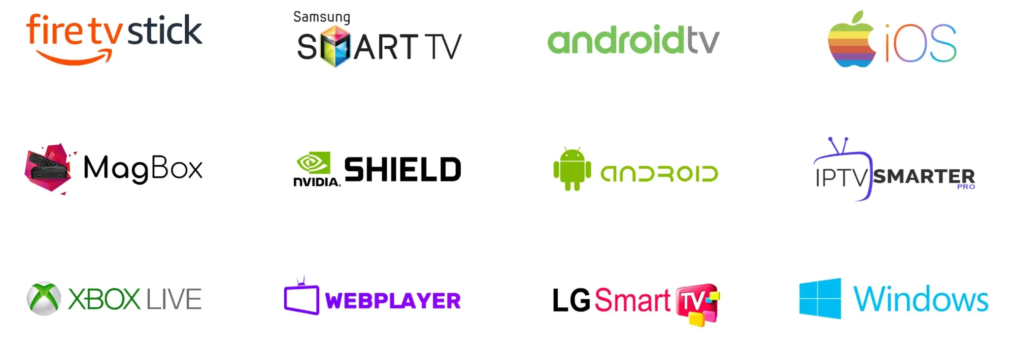 Logo sheet of devices and platforms that run a MAG Box IPTV login